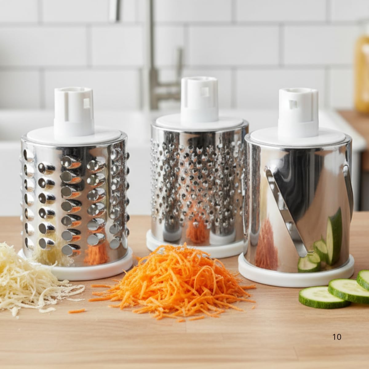 Ralador Manual Rotativo 3 em 1 com Base de Sucção – Fatiador, Triturador e Fatiador de Legumes, Verduras e Queijos (Verde)